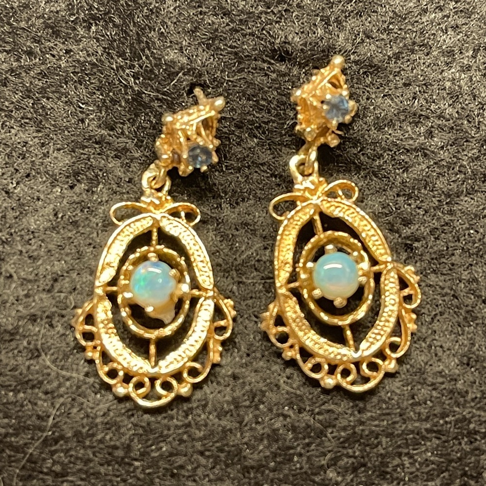 Vintage Gold, Opal, and Sapphire earrings